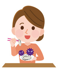 ノロウイルス　感染経路　牡蠣　家族内感染　イラスト