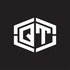QT Logo monogram with hexagon shape and piece line rounded design tamplate