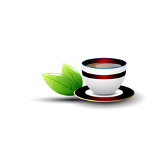 cup tea with leaf abstract logo design template