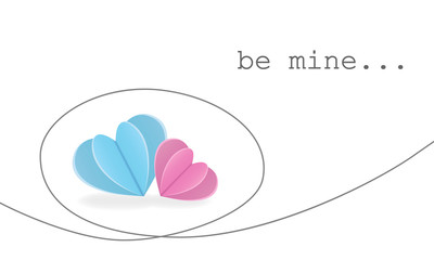 Valentine's Day background. Paper hearts of pink and blue colors. Cute vector illustration. 14 February celebration, love, couple.