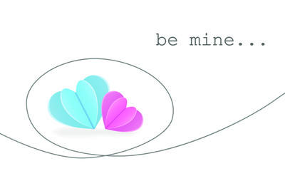Valentine's Day background. Paper hearts of pink and blue colors. Cute vector illustration. 14 February celebration, love, couple.