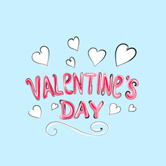 Beautifully written text happy Valentines Day on a white background ,a red heart . Holiday concept. Vector hand drawn illustration in cartoon style .