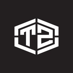 TZ Logo monogram with hexagon shape and piece line rounded design tamplate