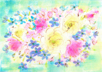 白のラナンキュラスとブルースターの花束