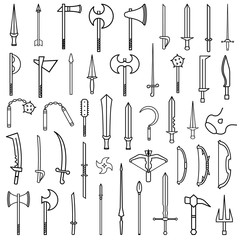 medieval weapon icon line set