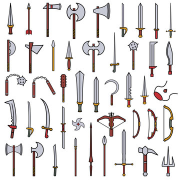 medieval weapon icon flat set