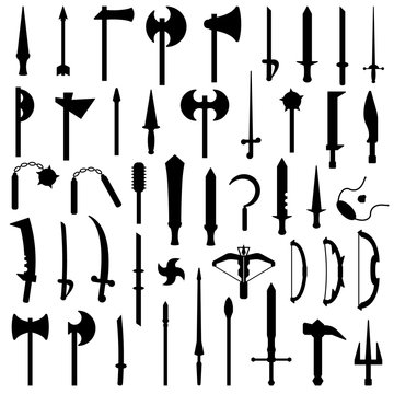 medieval weapon icon simple set