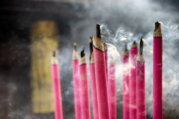 Incenses burning in chinese temple.
