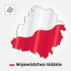 Map of Poland voivodeship Lodz combined with waving Polish .national flag. Silhouette or borders for geographic themes - Vector