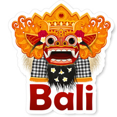 Traditional Balinese Barong mask illustration vector souvenir sticker template isolated on white background