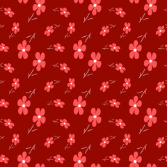 Vector floral seamless pattern. Hand drawn botanical illustration , isolated on red background.Design template for wallpaper,fabric,wrapping,textile
