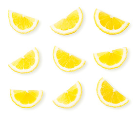 Set of lemon slices on a white background. The view of the top.