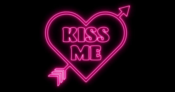 Flickering "KISS ME" Valentine's Day Neon Heart