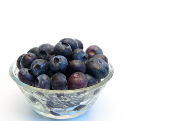Still life photos of blueberries on a white background.