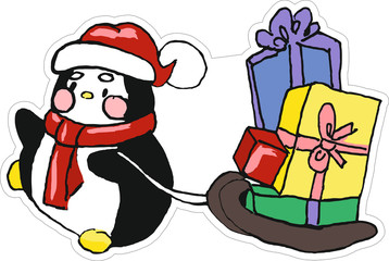 santa penguin with gifts