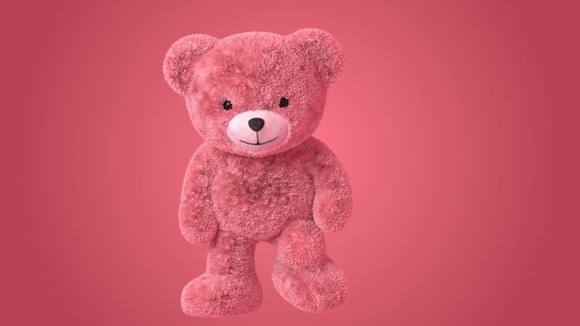 Dancing Cute Pink Teddy Bear On A Solid Background. Seamless Loop Animations With Alpha Channel