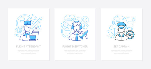Different professions - line design style banners set