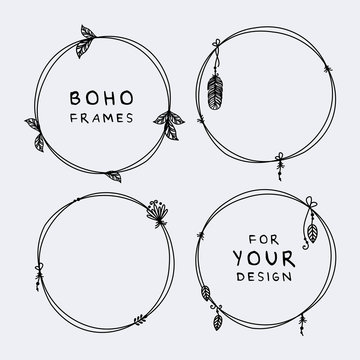 Beautiful set of boho, tribal round frames vector