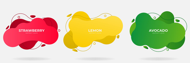 Set of Gradient Modern Abstract Liquid with stripes shape element vector banner. Flat design geometric red, yellow, green template. Element can be used for web and print design. EPS 10