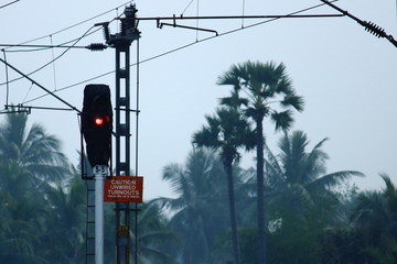 Indian Railway Signaling system lighted in Red