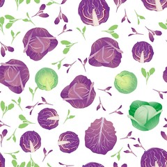 Cute seamless pattern with cartoon head of cabbage