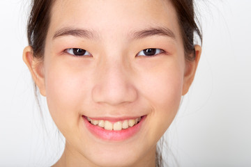 Portrait Young Asian Woman face on white