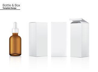 Dropper Amber Bottle Transparent Mock up Realistic Cosmetic and Box for Skincare Product Background Illustration. Health Care and Medical Concept Design.