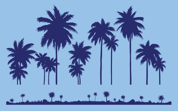 set a silhouette of palm trees against the background of