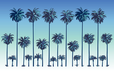 set a silhouette of palm trees against the background of