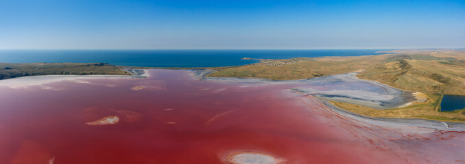 Pink Chokrak lake near Black Sea