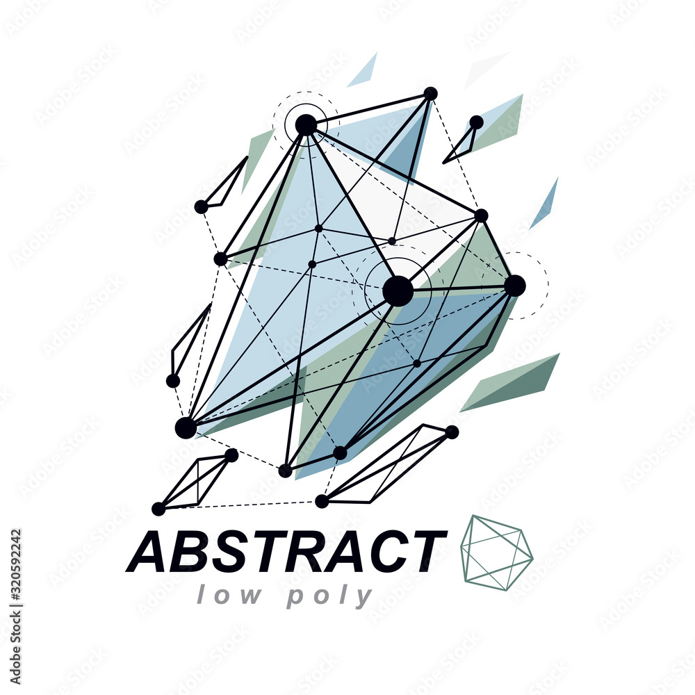 Poster abstract vector 3d geometric low poly object. technology and science conceptual logo.
