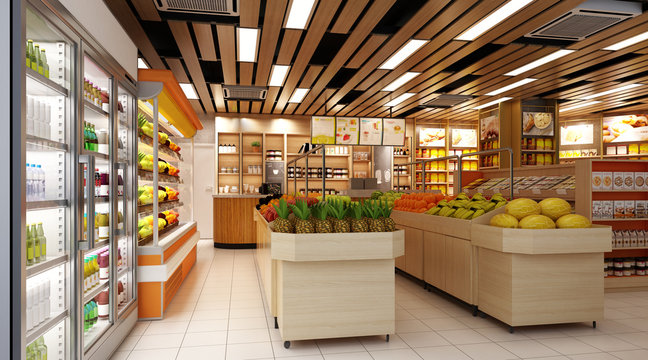 3d render of supermarket grocery shop