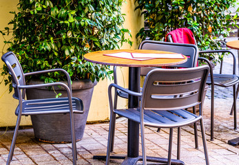 table and chairs at a cafe