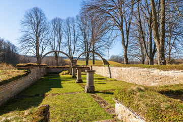Varnhem Abbey old ruin in spring