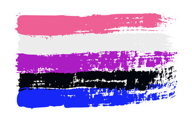 Grunge Genderfluid pride flag. Vector illustration Symbol of Non-binary gender. LGBT movement. LGBTQ community.
