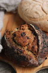 Fresh homemade bread on the table macro