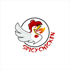Obraz premium Cartoon emblem chicken logo design template. label illustration for hot and spicy fried chicken.