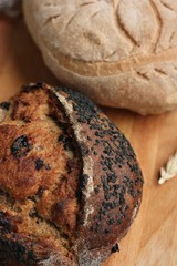 Fresh homemade bread on the table macro