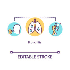 Bronchitis concept icon. Sick lungs with mucus. Unwell patient with chest pain. Respiratory disease idea thin line illustration. Vector isolated outline RGB color drawing. Editable stroke