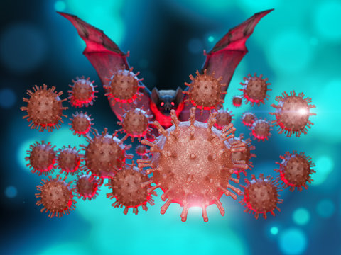 Coronavirus cell and bat virus concept