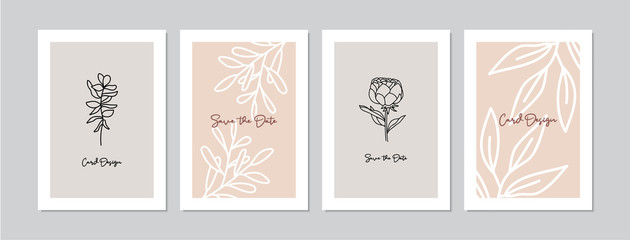 Cards set with hand drawn flowers and leaves. Doodles and sketches vector vintage illustrations, DIN A6