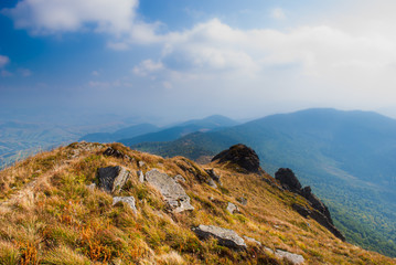 Beautiful landscape in the mountains with cloudy sky