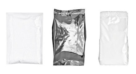 white silver aluminum paper bag package food template box background