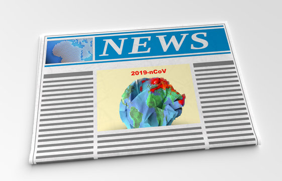 newspaper with news about 2019-ncov coronavirus global outbreak 3D illustration.