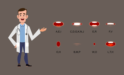 young doctor cartoon character with different lip sync for design, motion or animation