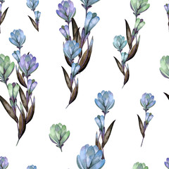 Hand drawn watercolor magnolia seamless pattern with flowers and leaves on white background. Illustration hand drawn for wedding card, poster, postcard,textile, paper