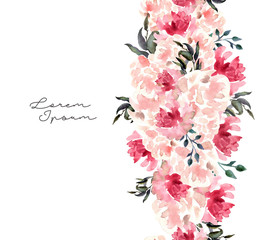 8 March, Valentines day, Happy International Women's Day, spring.Watercolor flower pink rose seamless banner. Wedding concept with flowers. Floral poster, invite.arrangements for greeting card, 