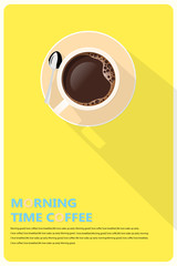 Card morning time coffee object vector on yellow background.For graphic design and art work.