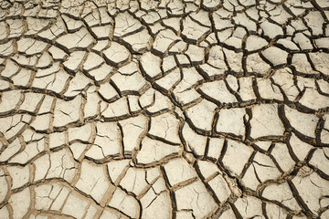 Drought land. Cracked clay ground . Drought, ground cracks, no water, lack of moisture. Global worming effect. Crack soil on dry season. Abstract natural background with cracked earth texture.