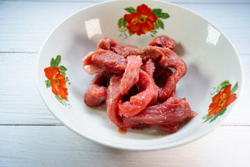 Closeup pieces of fresh beef for cooking